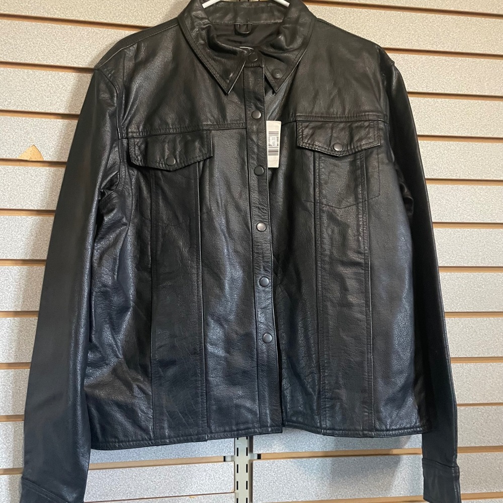 Leather King‎ Mens Black Genuine Leather Shirt Jacket Snap Front 3XL 3 X Large